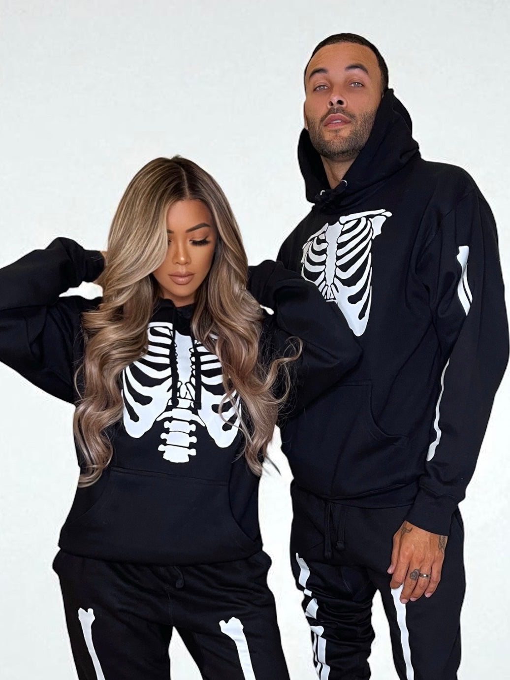 SKELETON GLOW IN THE DARK WIDE LEG SWEATS - BLACK