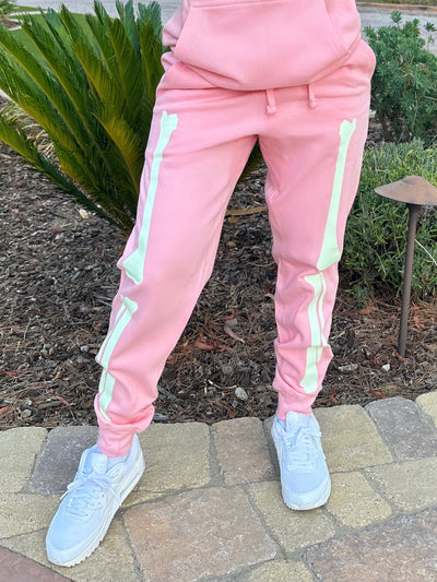 GLOW IN THE DARK SKELETON JOGGERS - BABY PINK