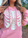 GLOW IN THE DARK SKELETON HOODIE - BABY PINK