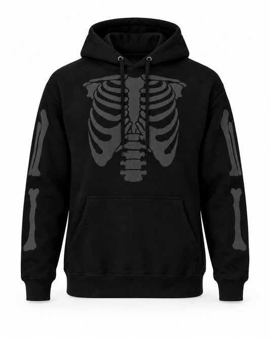 SKELETON BLACK OUT HOODIE - BLACK
