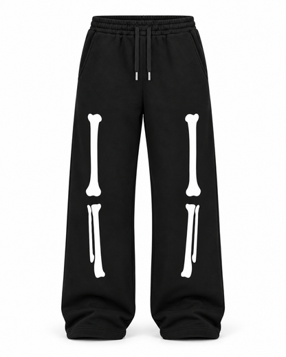SKELETON GLOW IN THE DARK WIDE LEG SWEATS - BLACK