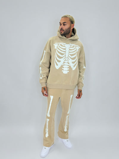 GLOW IN THE DARK SKELETON FLARED JOGGERS - KHAKI