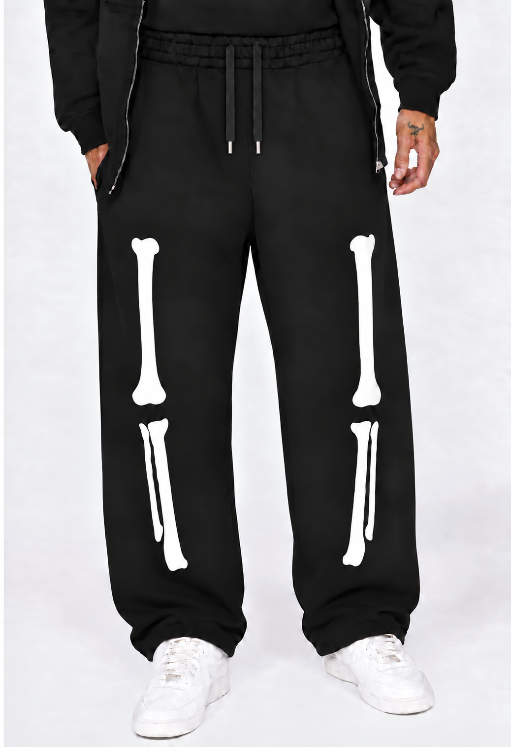 SKELETON GLOW IN THE DARK WIDE LEG SWEATS - BLACK