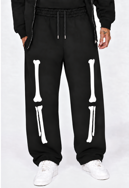 SKELETON GLOW IN THE DARK WIDE LEG SWEATS - BLACK