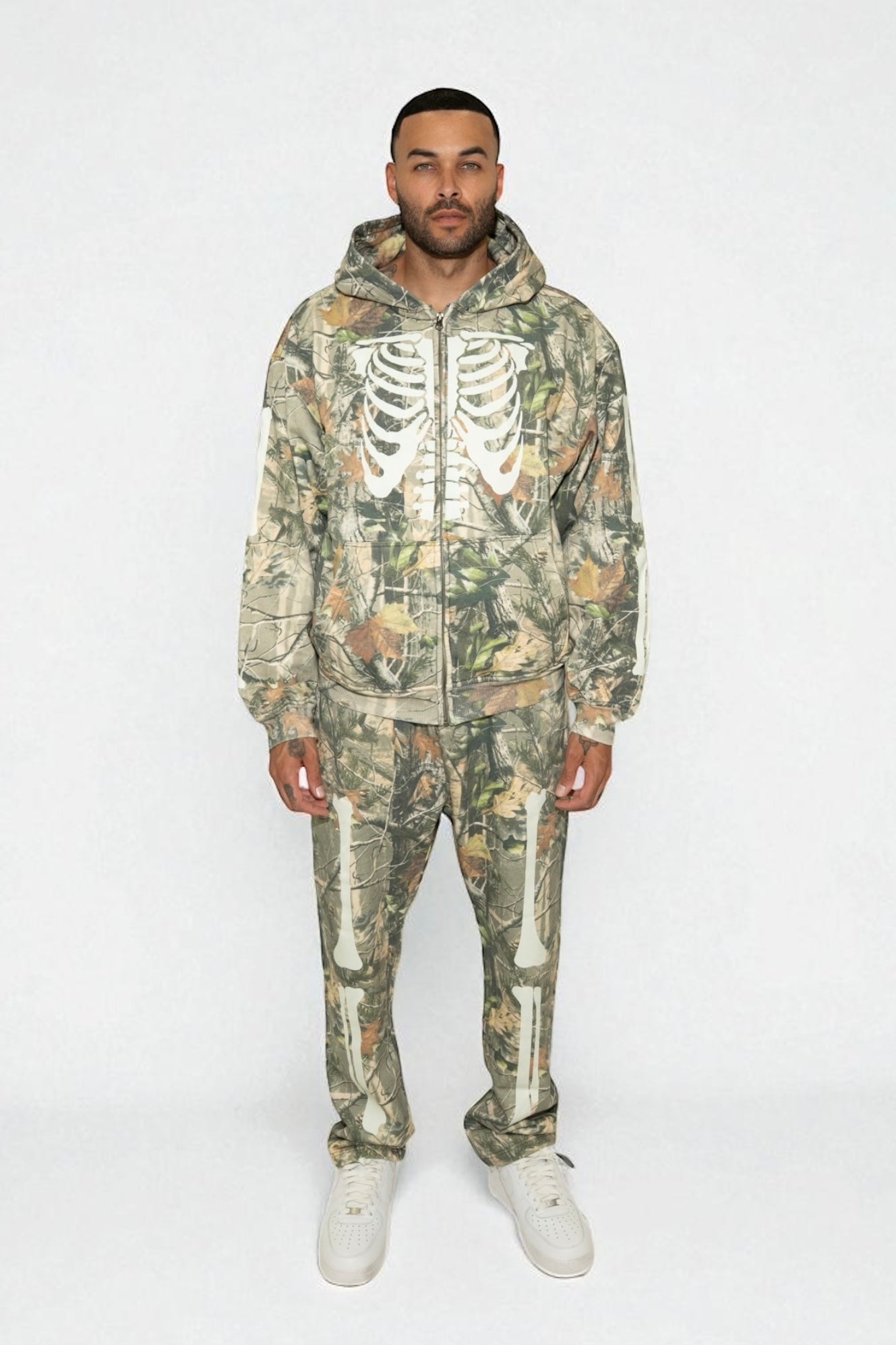 SKELETON GLOW IN THE DARK  ZIPUP HOODIE - VINTAGE WOOD CAMO