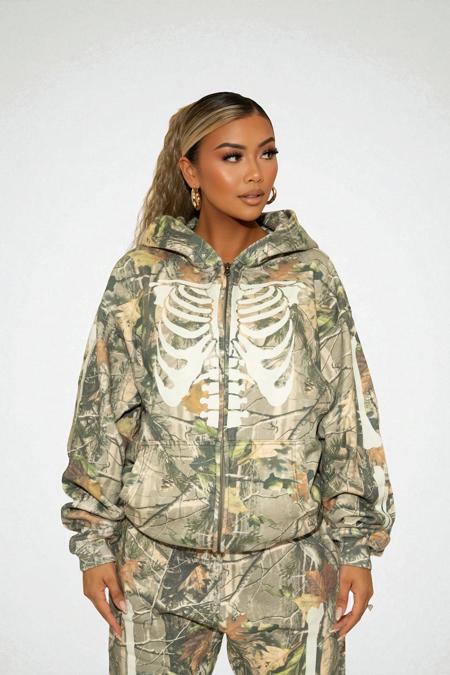 SKELETON GLOW IN THE DARK  ZIPUP HOODIE - VINTAGE WOOD CAMO