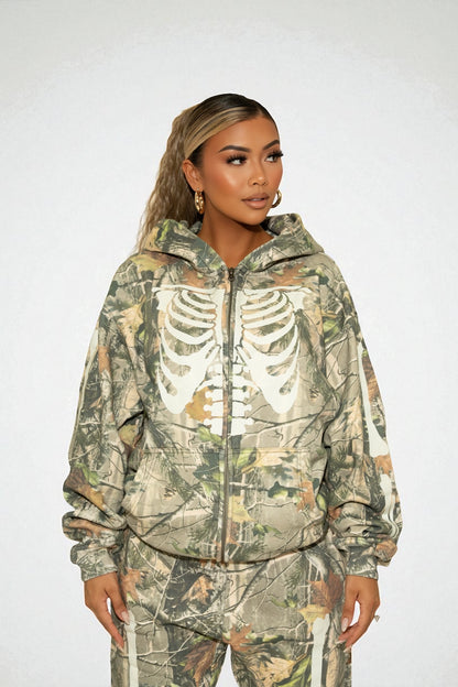 SKELETON GLOW IN THE DARK  ZIPUP HOODIE - VINTAGE WOOD CAMO