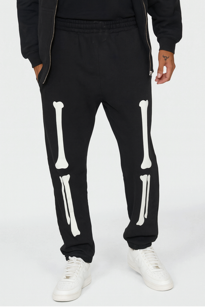 SKELETON GLOW IN THE DARK WIDE LEG SWEATS - BLACK